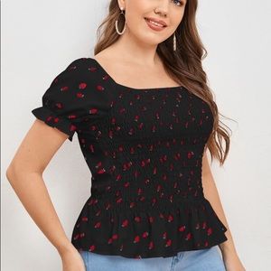 Strawberry Print Ruffle Blouse